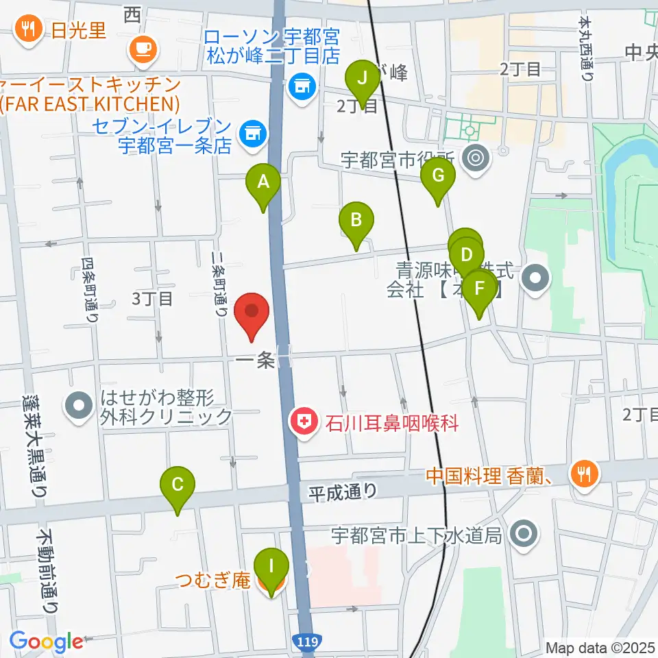 アンザイピアノテクニカル・エマ音楽院周辺のファミレス・ファーストフード一覧地図