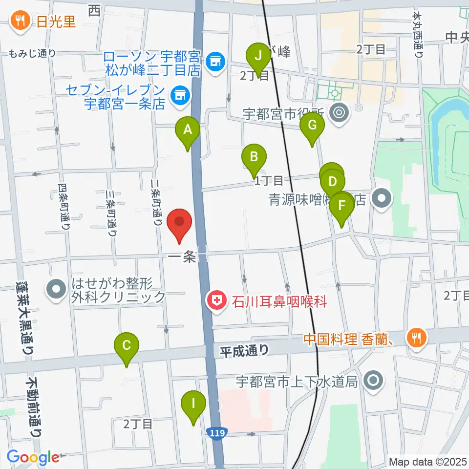 アンザイピアノテクニカル・エマ音楽院周辺のファミレス・ファーストフード一覧地図