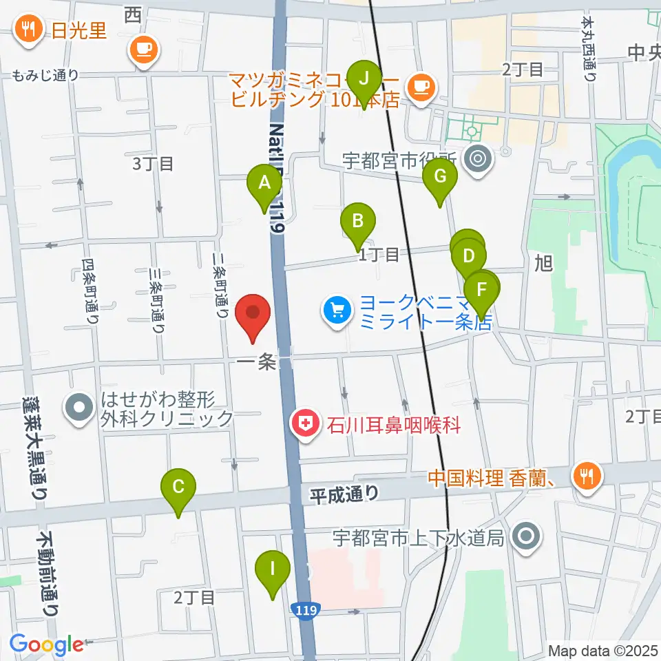 アンザイピアノテクニカル・エマ音楽院周辺のファミレス・ファーストフード一覧地図
