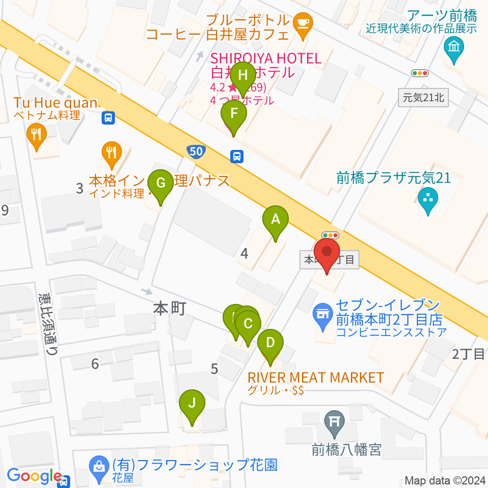 カワイ前橋ショップ周辺のファミレス・ファーストフード一覧地図