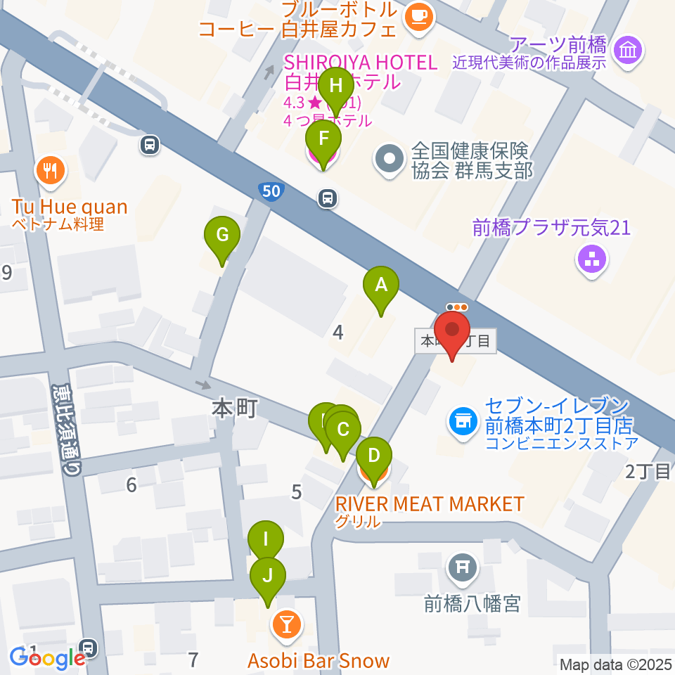 カワイ前橋ショップ周辺のファミレス・ファーストフード一覧地図