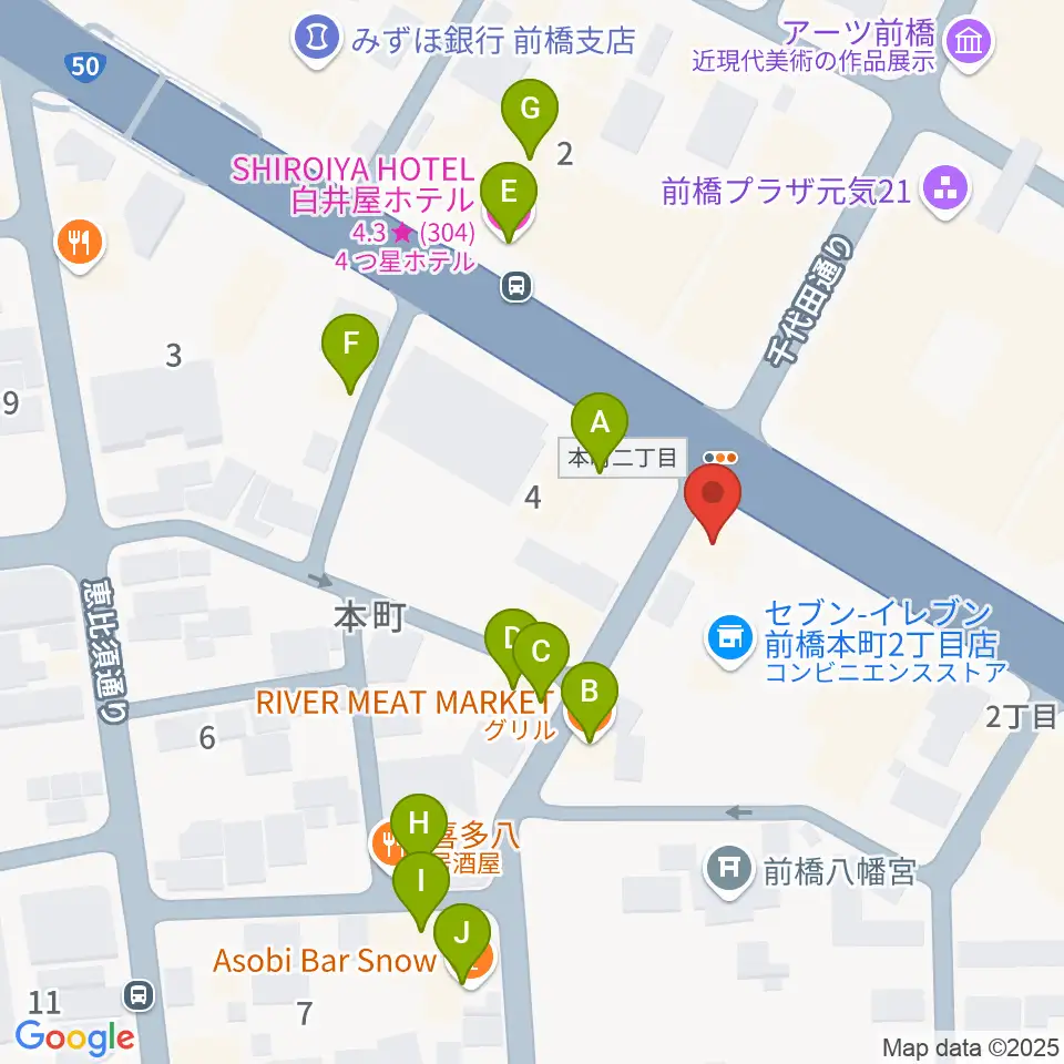 カワイ前橋ショップ周辺のファミレス・ファーストフード一覧地図