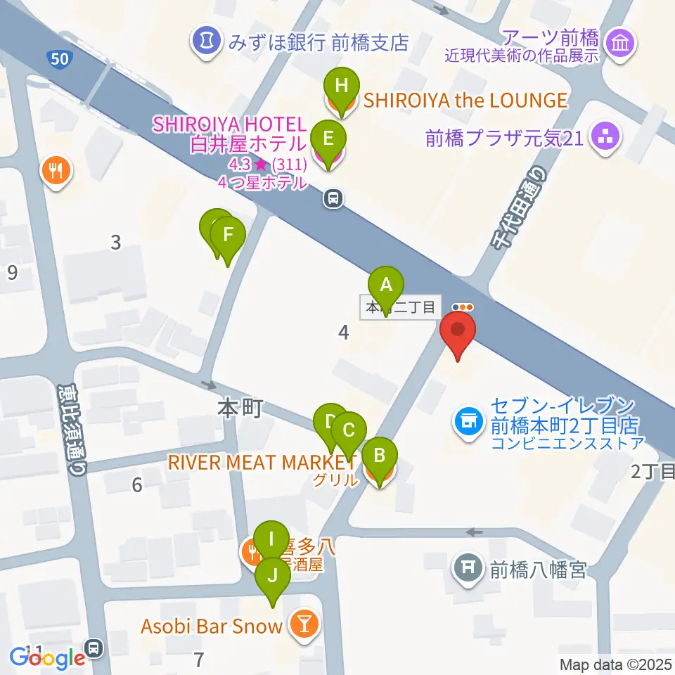 カワイ前橋ショップ周辺のファミレス・ファーストフード一覧地図