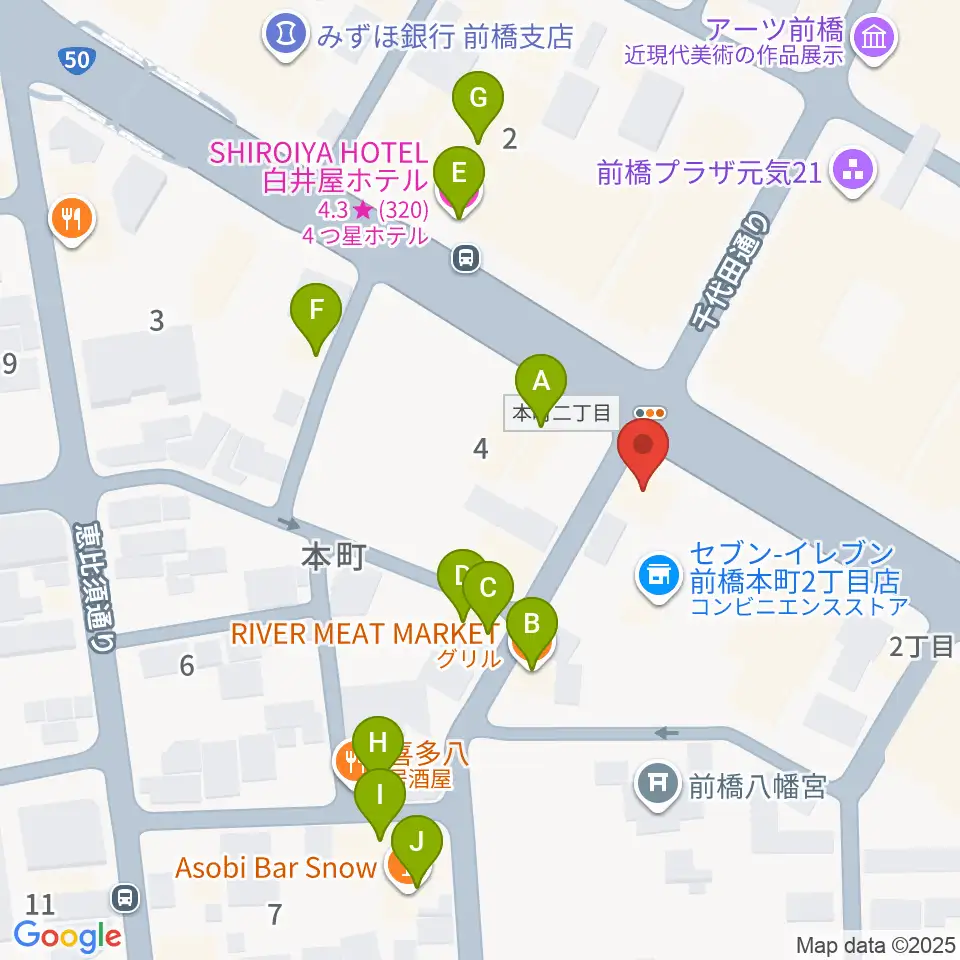 カワイ前橋ショップ周辺のファミレス・ファーストフード一覧地図