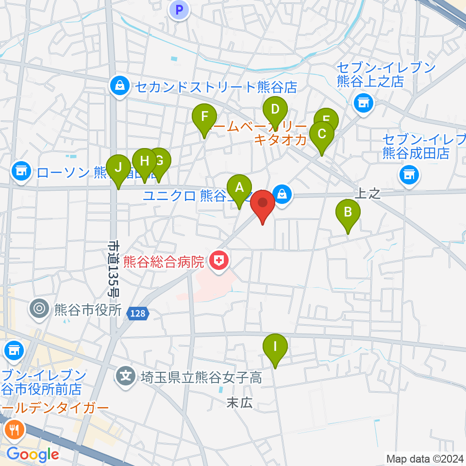 カワイ熊谷ショップ周辺のファミレス・ファーストフード一覧地図