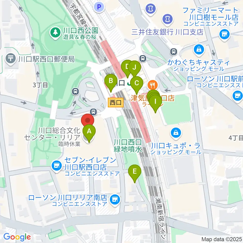 カワイ川口ショップリリア周辺のファミレス・ファーストフード一覧地図
