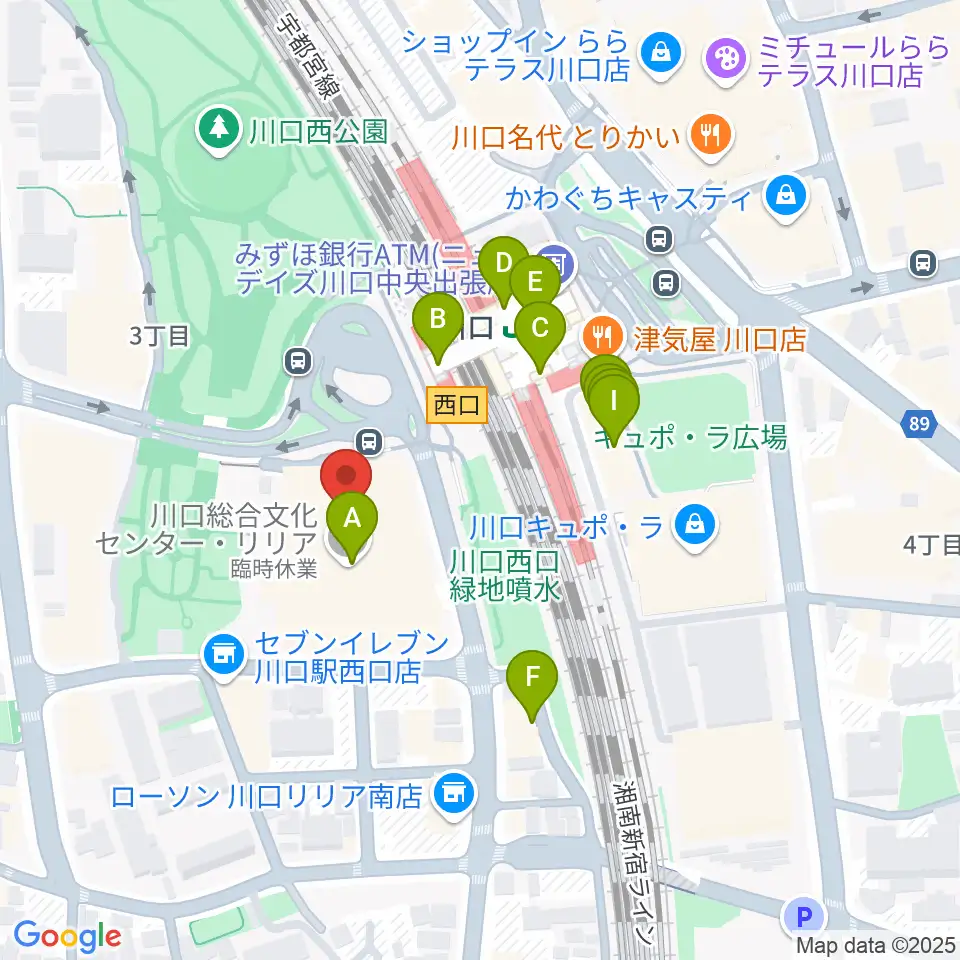 カワイ川口ショップリリア周辺のファミレス・ファーストフード一覧地図