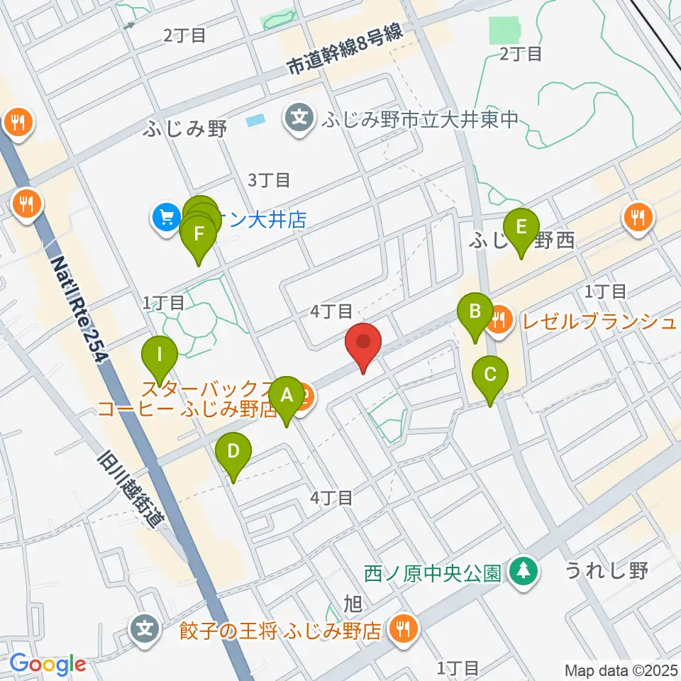 カワイふじみ野ショップ周辺のファミレス・ファーストフード一覧地図