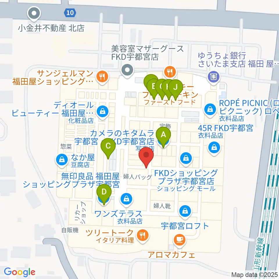 島村楽器 FKD宇都宮店周辺のファミレス・ファーストフード一覧地図
