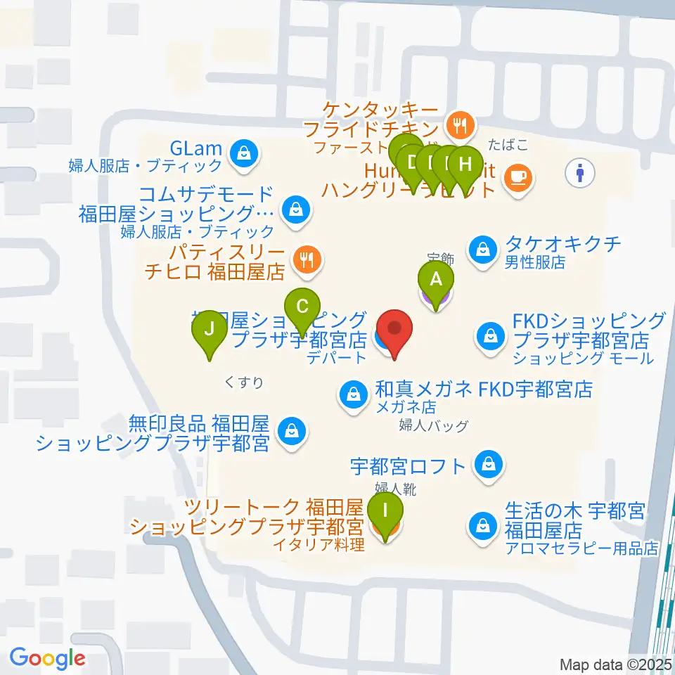 島村楽器 FKD宇都宮店周辺のファミレス・ファーストフード一覧地図