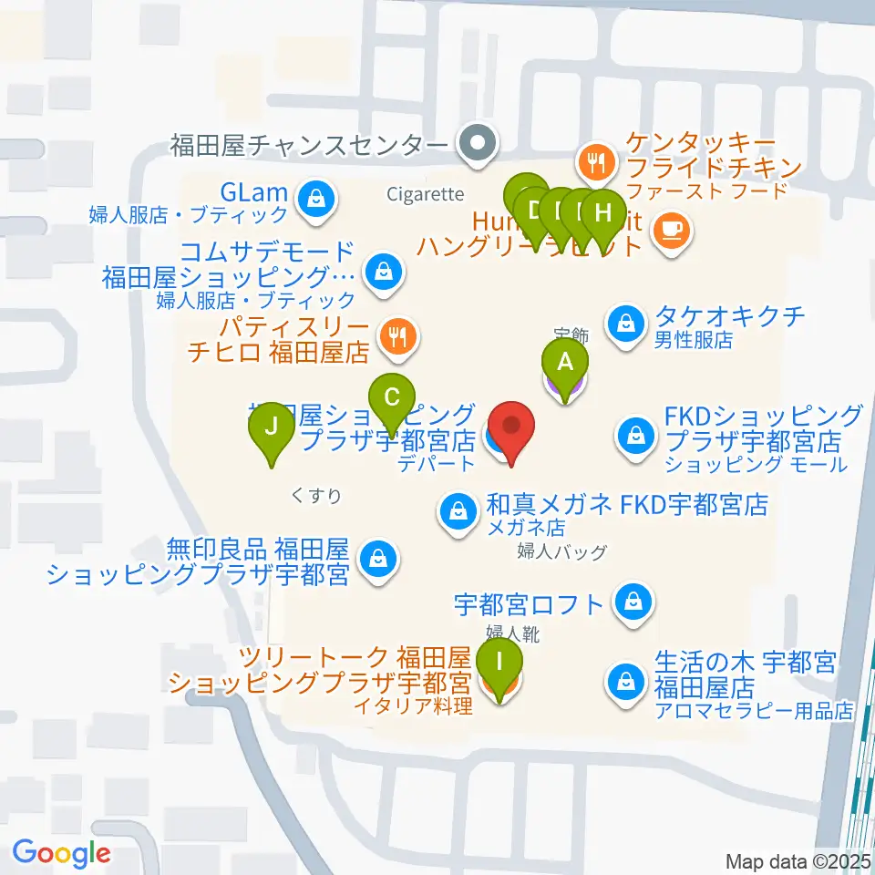 島村楽器 FKD宇都宮店周辺のファミレス・ファーストフード一覧地図