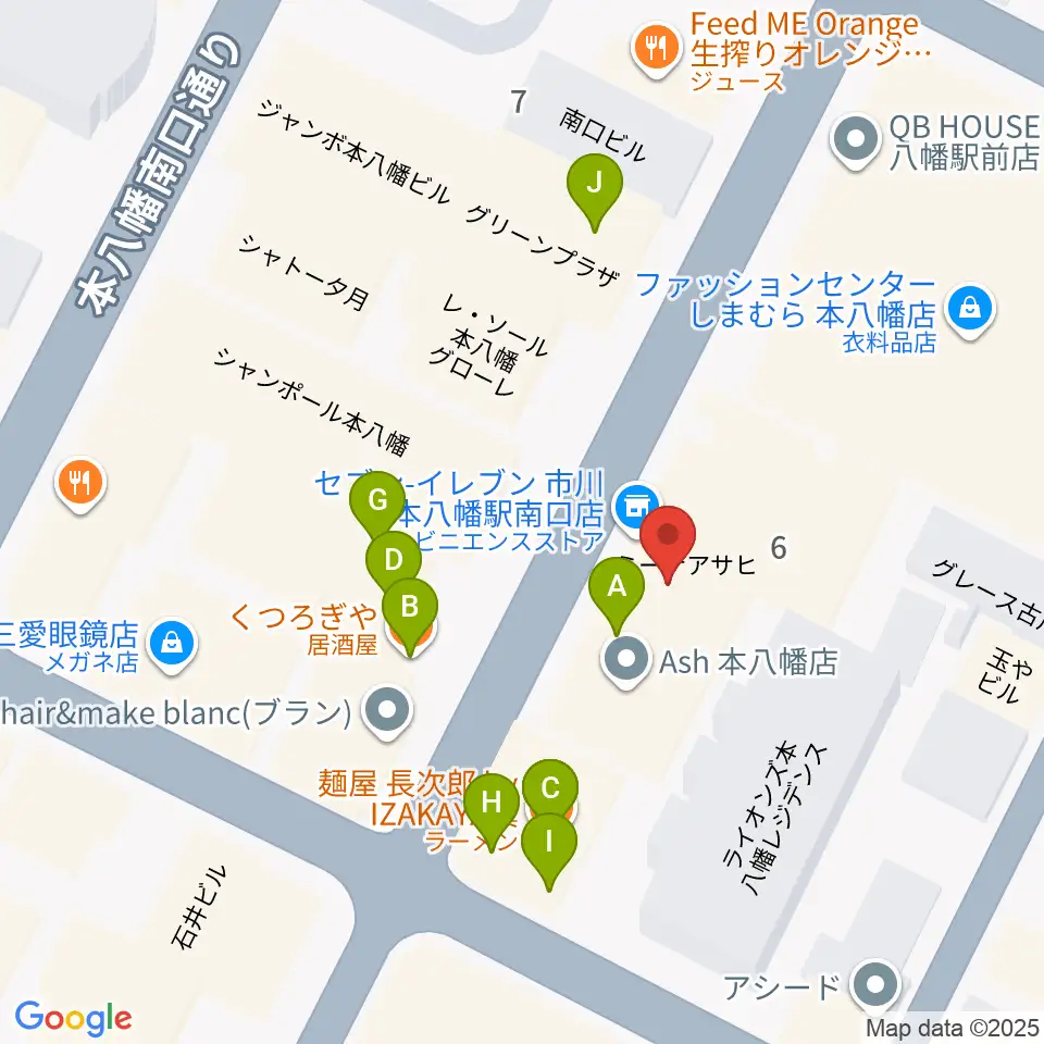 カワイ本八幡店周辺のファミレス・ファーストフード一覧地図