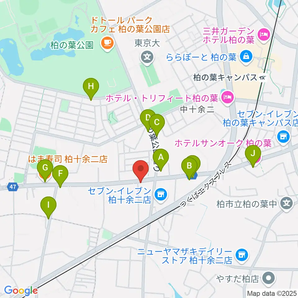 カワイ柏ショップ周辺のファミレス・ファーストフード一覧地図