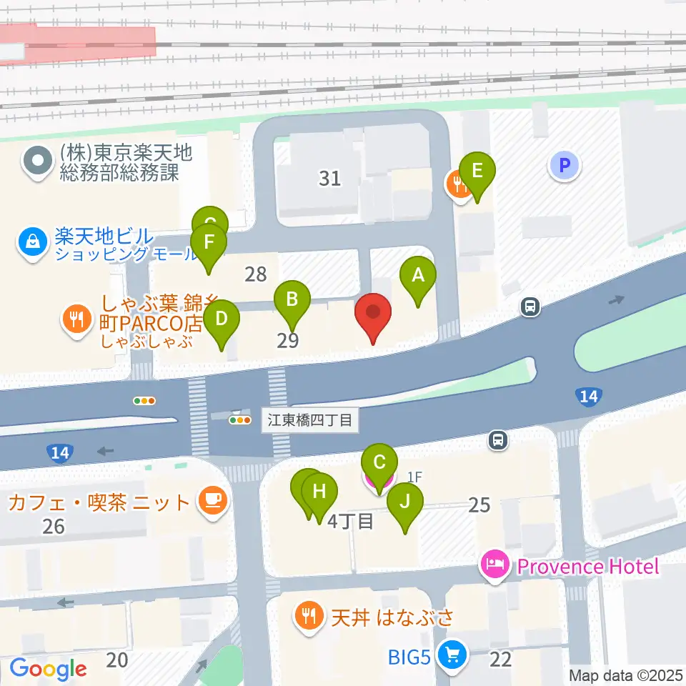カワイ錦糸町店周辺のファミレス・ファーストフード一覧地図