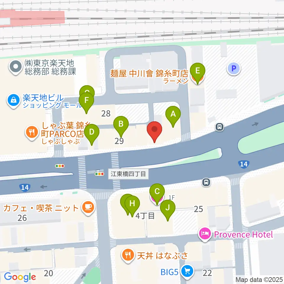 カワイ錦糸町店周辺のファミレス・ファーストフード一覧地図