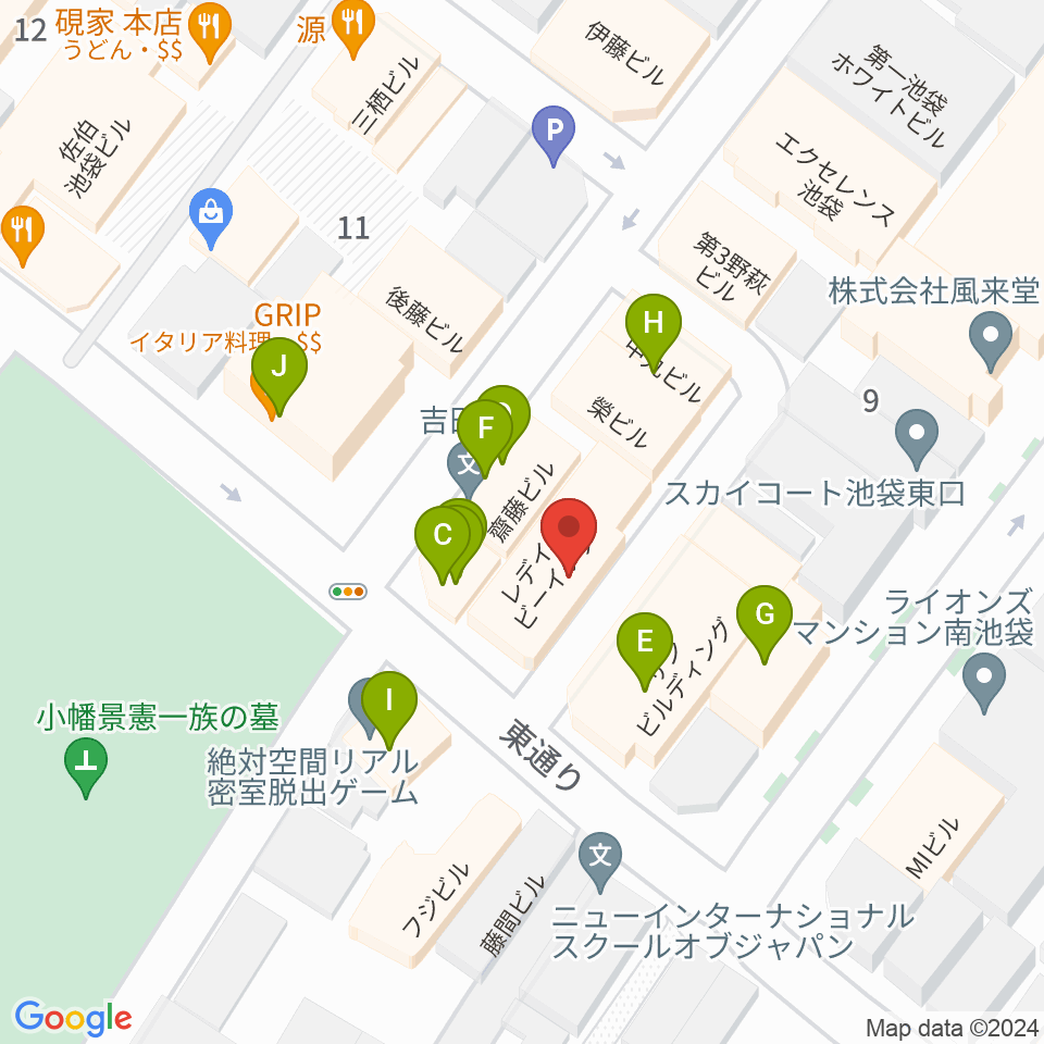 カワイ池袋ショップ周辺のファミレス・ファーストフード一覧地図