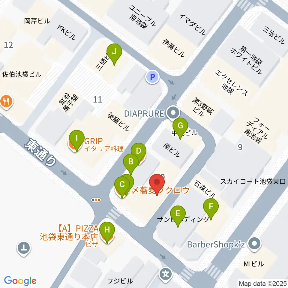 カワイ池袋ショップ周辺のファミレス・ファーストフード一覧地図