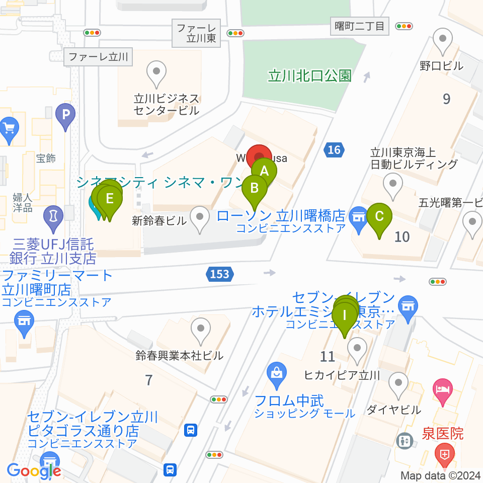 カワイ立川センター周辺のファミレス・ファーストフード一覧地図