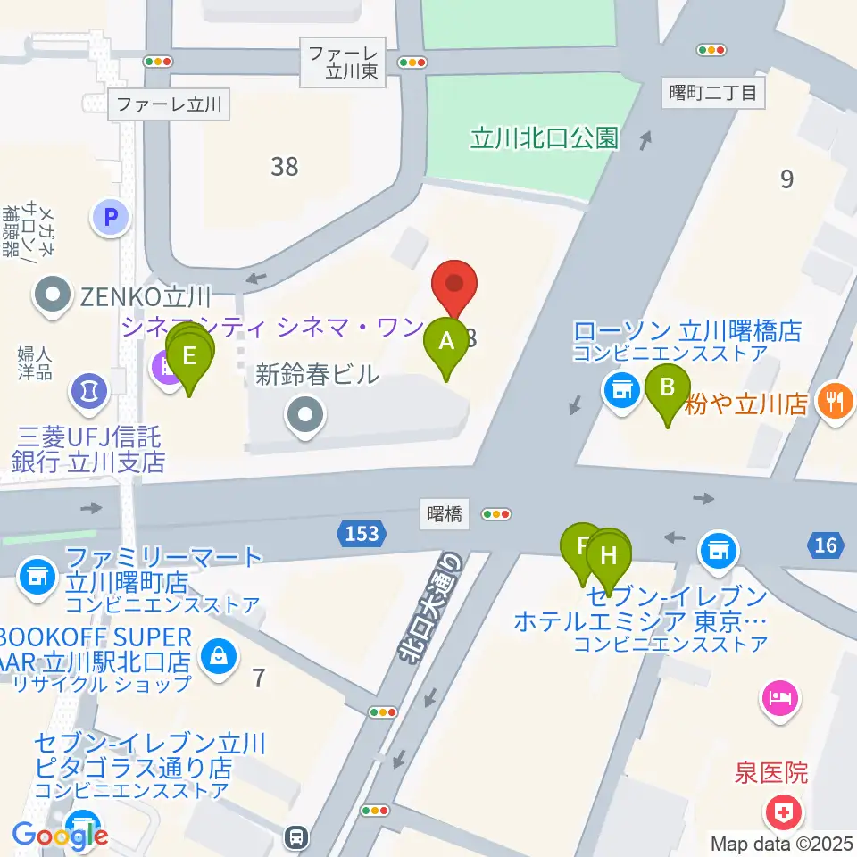 カワイ立川センター周辺のファミレス・ファーストフード一覧地図