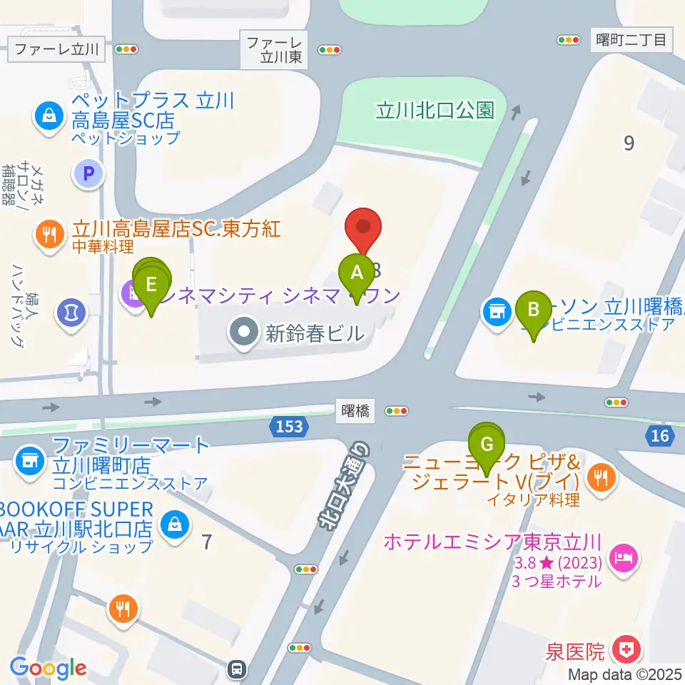 カワイ立川センター周辺のファミレス・ファーストフード一覧地図