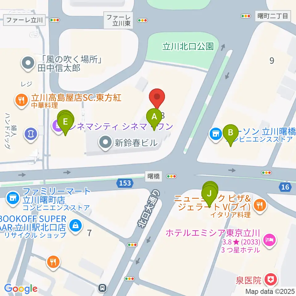 カワイ立川センター周辺のファミレス・ファーストフード一覧地図