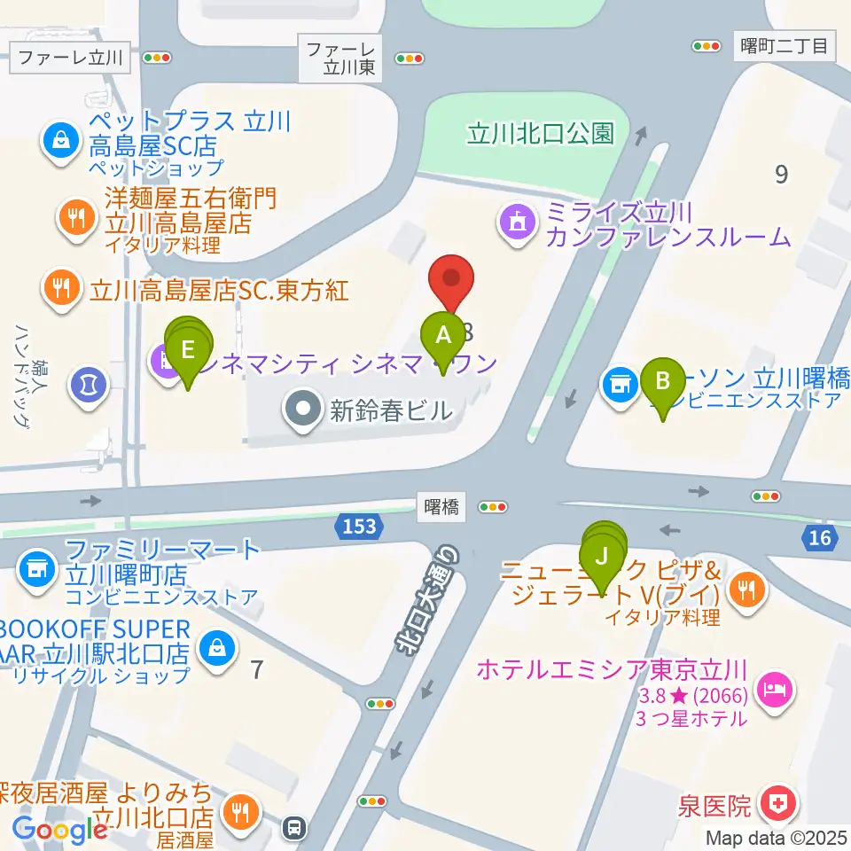 カワイ立川センター周辺のファミレス・ファーストフード一覧地図
