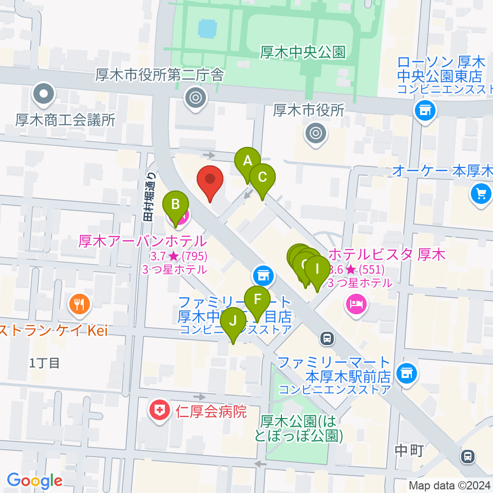 カワイ厚木ショップ周辺のファミレス・ファーストフード一覧地図