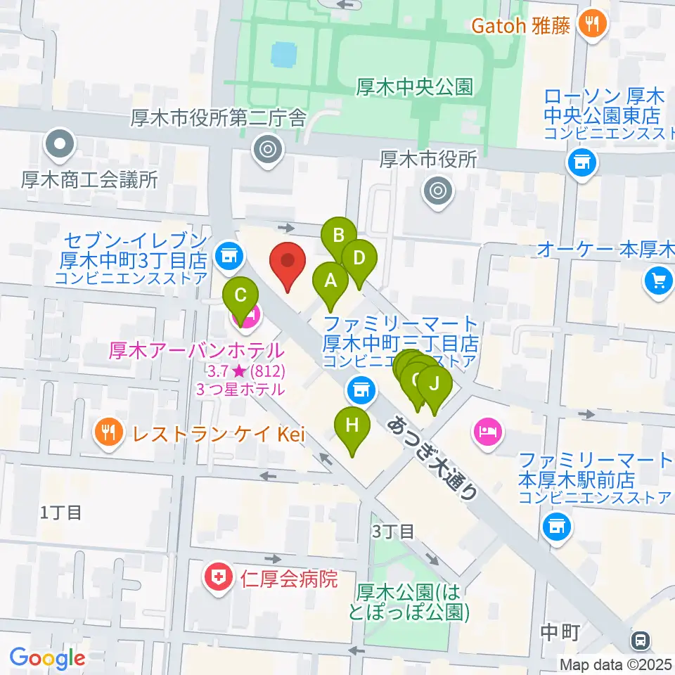 カワイ厚木ショップ周辺のファミレス・ファーストフード一覧地図