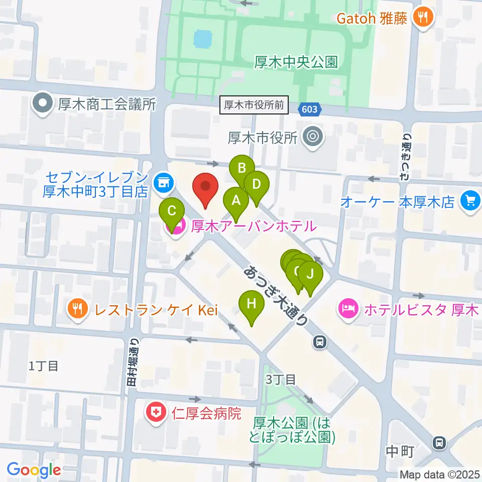 カワイ厚木ショップ周辺のファミレス・ファーストフード一覧地図