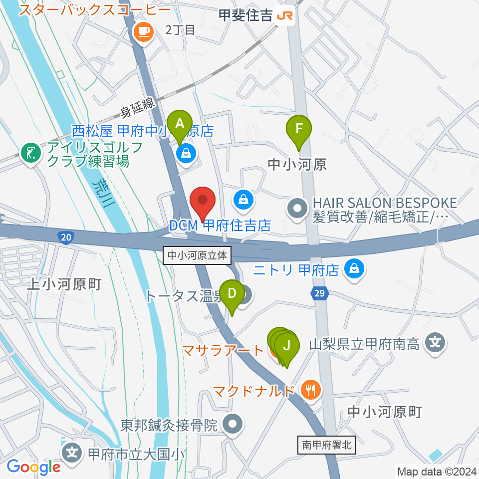 カワイ甲府ショップ周辺のファミレス・ファーストフード一覧地図