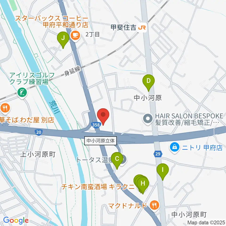 カワイ甲府ショップ周辺のファミレス・ファーストフード一覧地図
