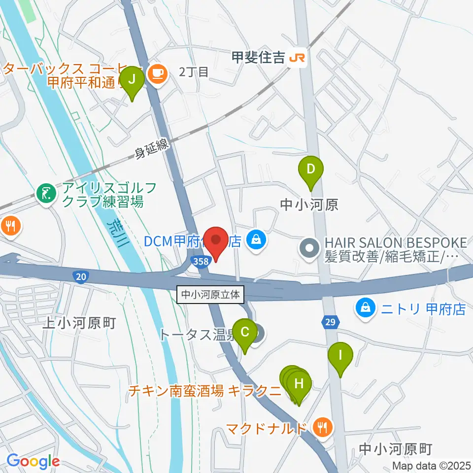 カワイ甲府ショップ周辺のファミレス・ファーストフード一覧地図