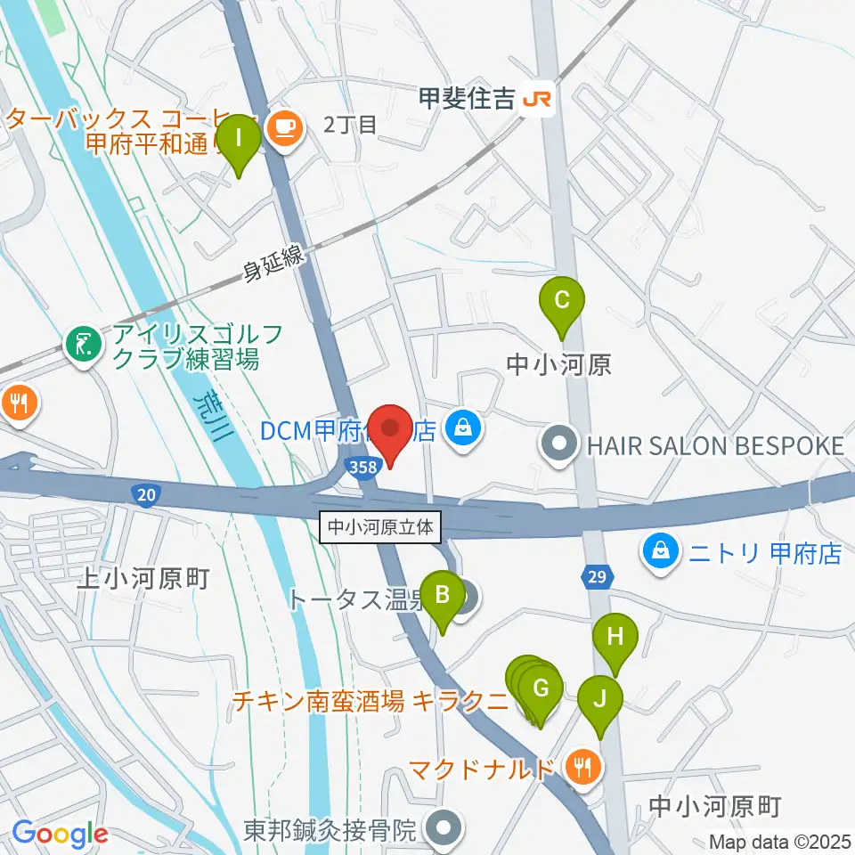 カワイ甲府ショップ周辺のファミレス・ファーストフード一覧地図