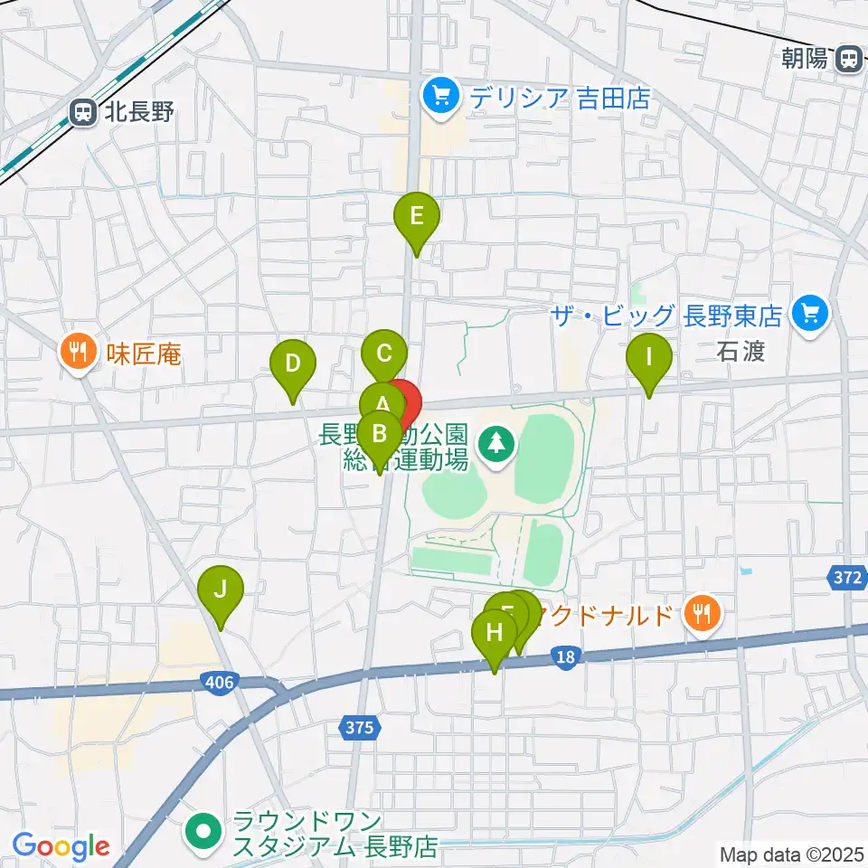 カワイ長野ショップ周辺のファミレス・ファーストフード一覧地図