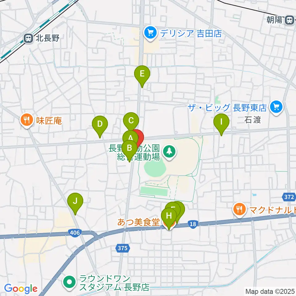 カワイ長野ショップ周辺のファミレス・ファーストフード一覧地図