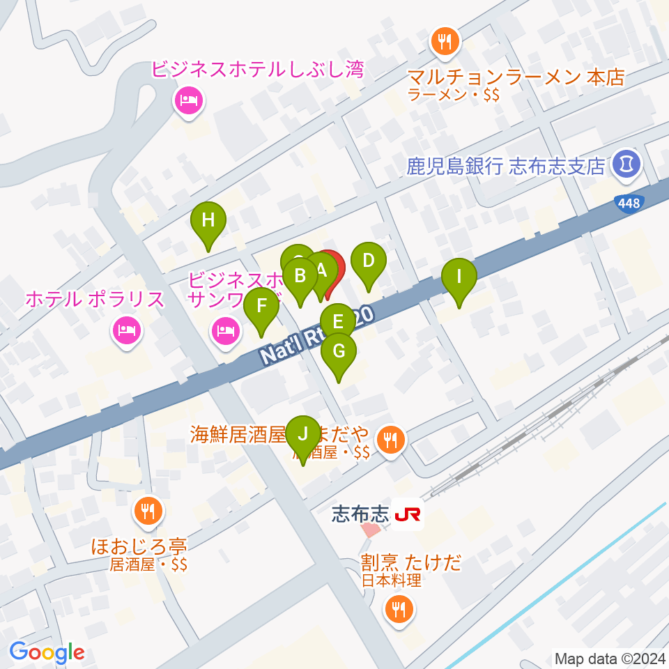 島津楽器スタジオ周辺のファミレス・ファーストフード一覧地図