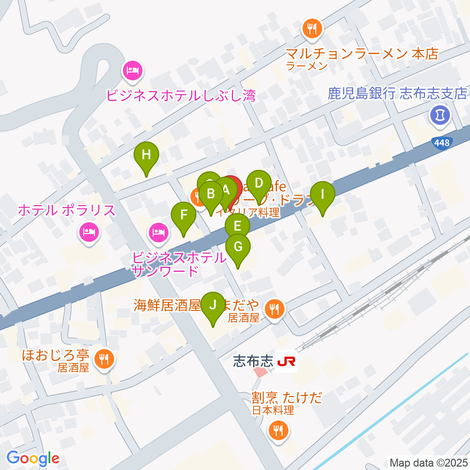 島津楽器スタジオ周辺のファミレス・ファーストフード一覧地図