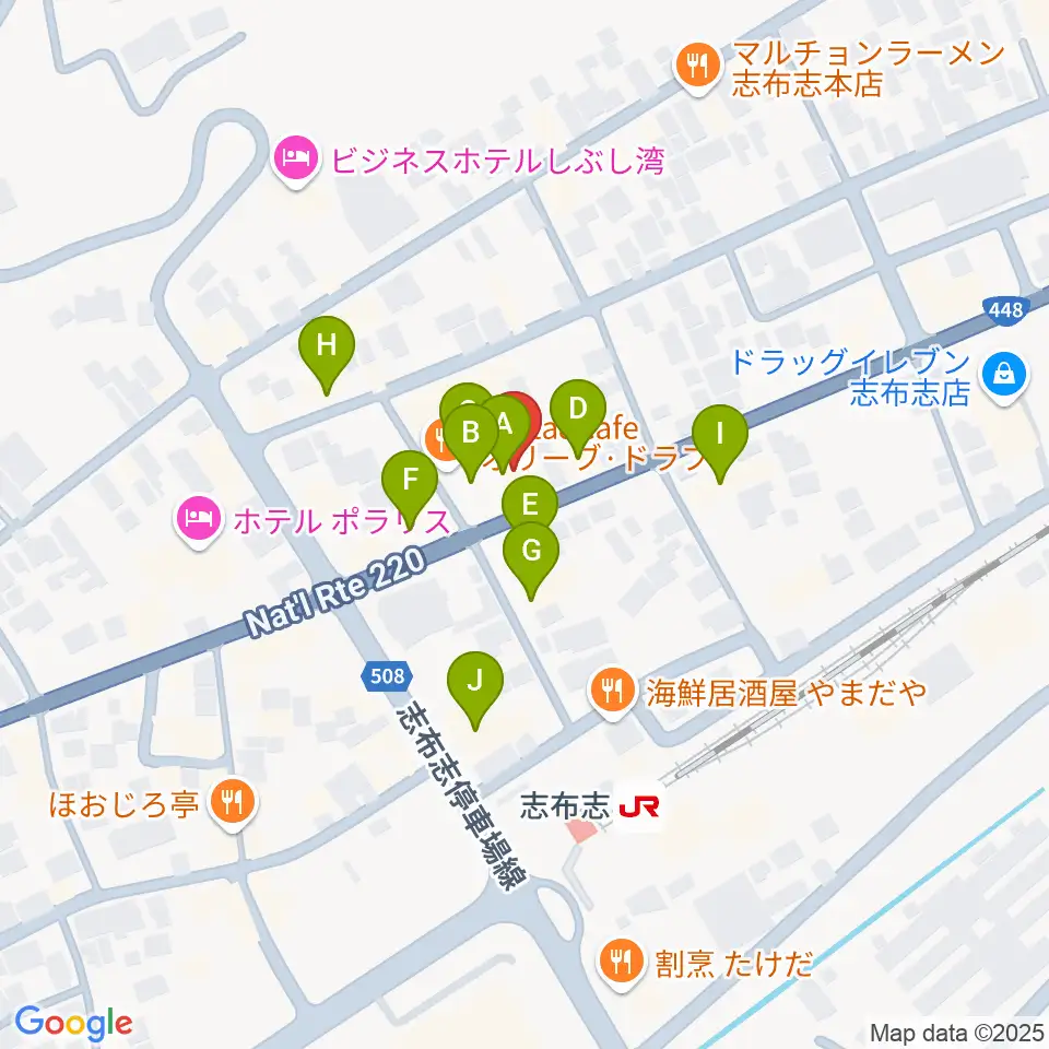 島津楽器スタジオ周辺のファミレス・ファーストフード一覧地図