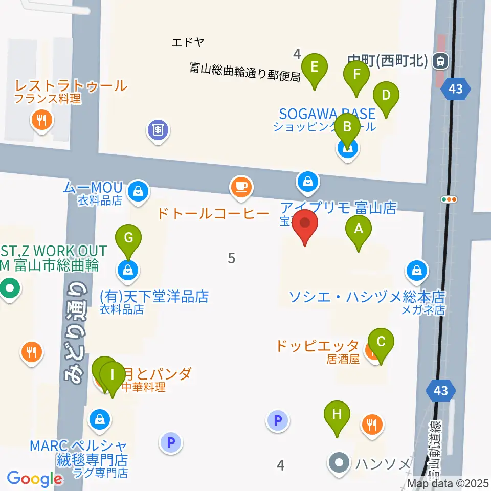 カワイ富山ショップ周辺のファミレス・ファーストフード一覧地図