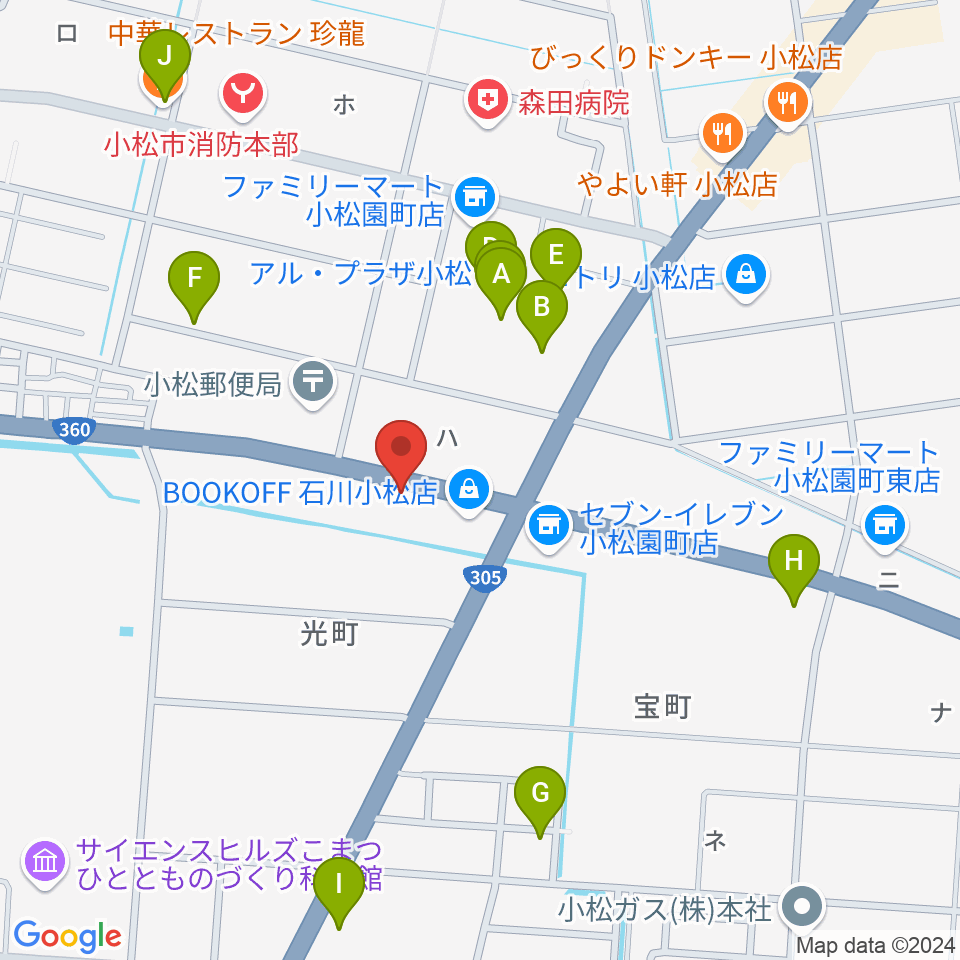 カワイ小松ショップ周辺のファミレス・ファーストフード一覧地図