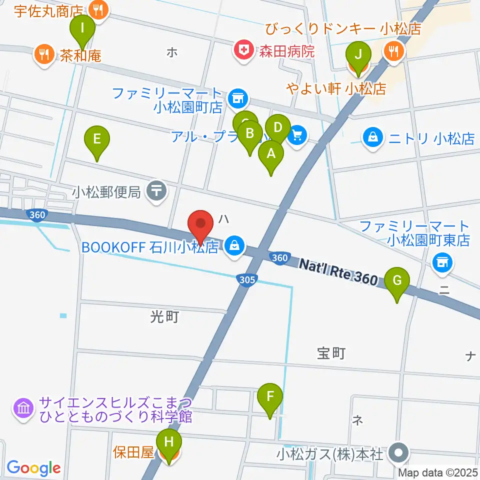 カワイ小松ショップ周辺のファミレス・ファーストフード一覧地図