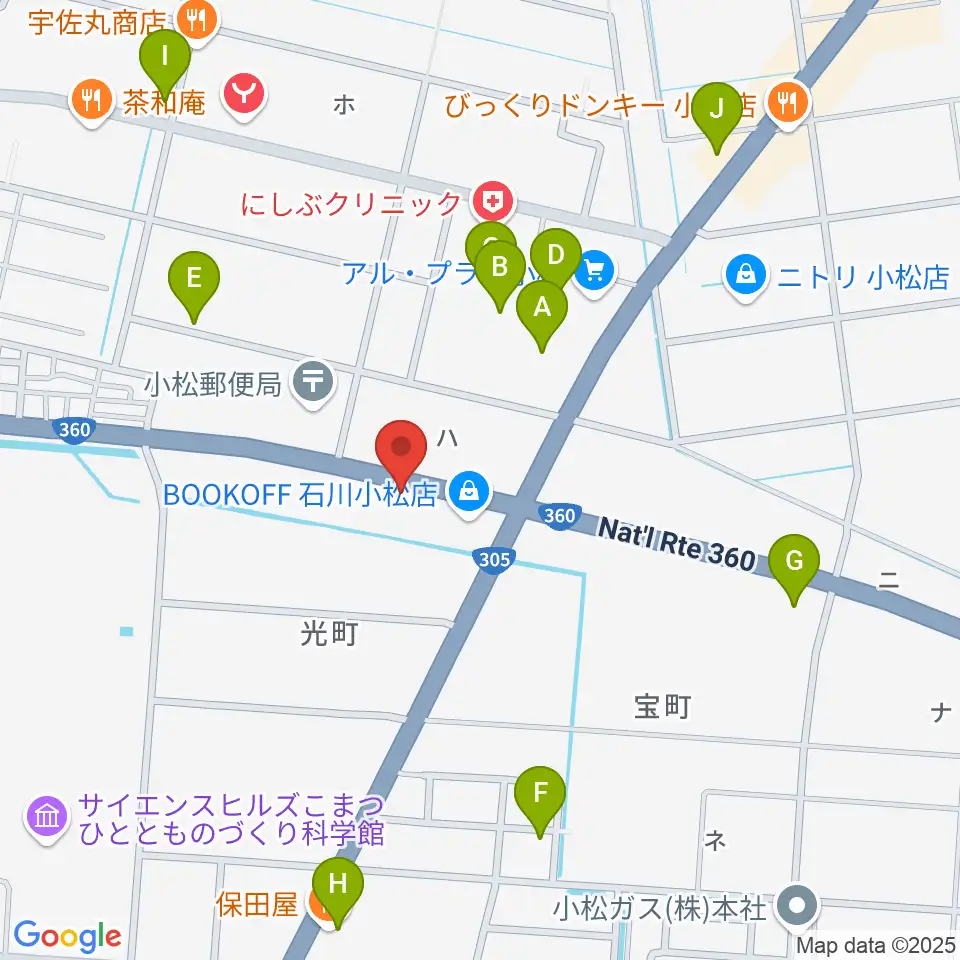 カワイ小松ショップ周辺のファミレス・ファーストフード一覧地図