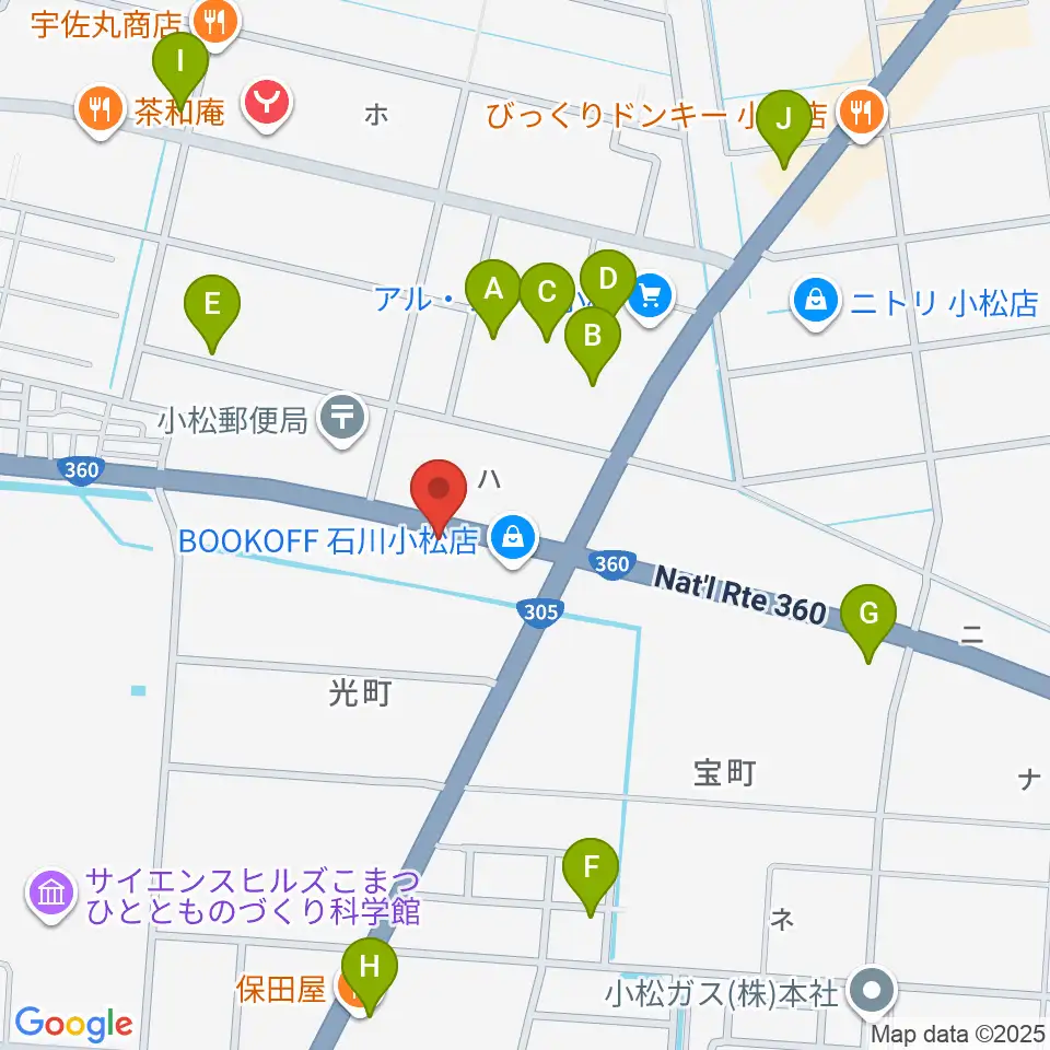 カワイ小松ショップ周辺のファミレス・ファーストフード一覧地図