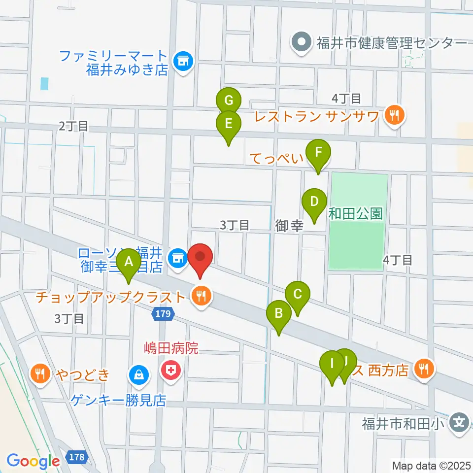 カワイ福井ショップ周辺のファミレス・ファーストフード一覧地図