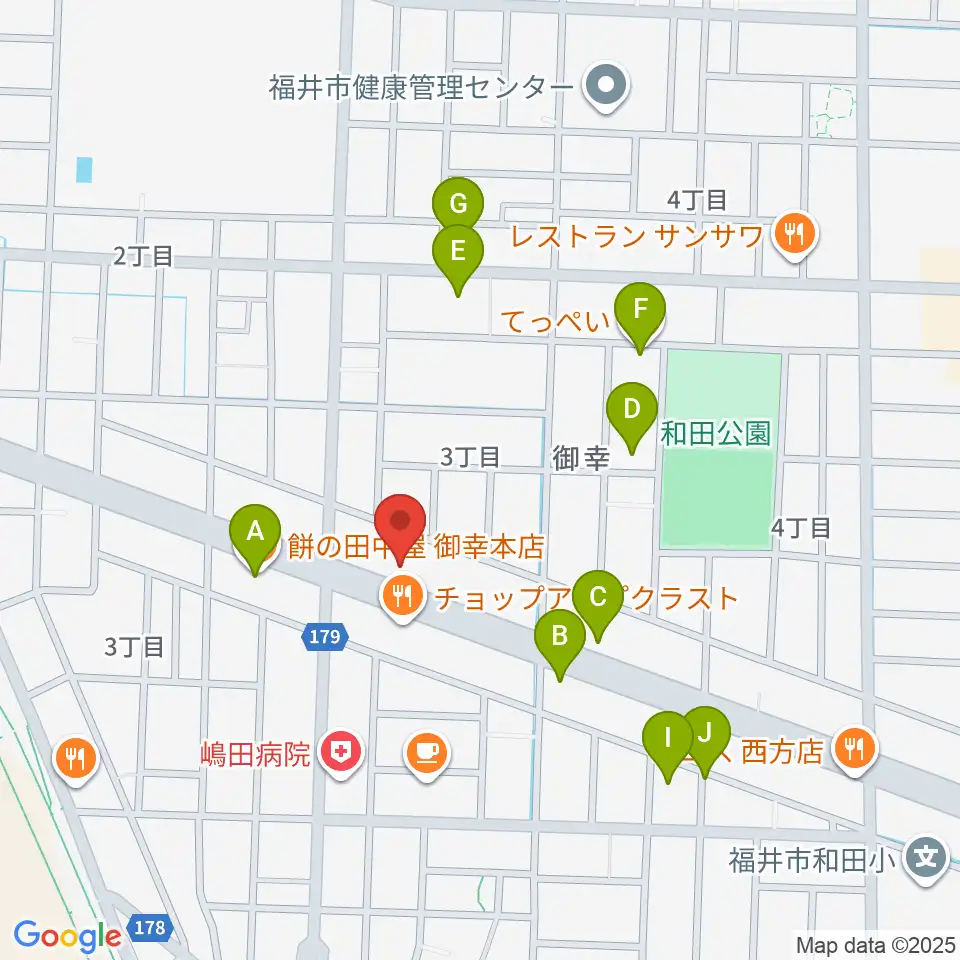 カワイ福井ショップ周辺のファミレス・ファーストフード一覧地図