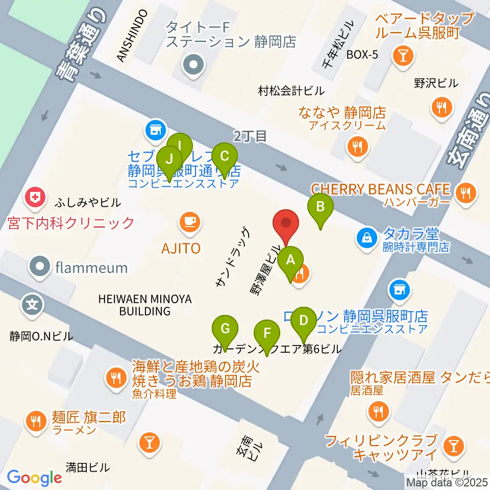 カワイ静岡ショップ周辺のファミレス・ファーストフード一覧地図