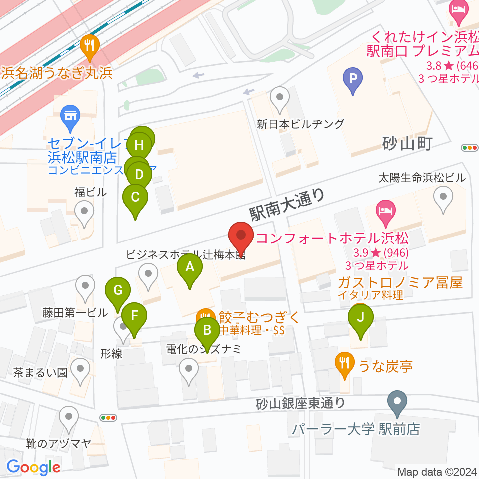 カワイ浜松周辺のファミレス・ファーストフード一覧地図