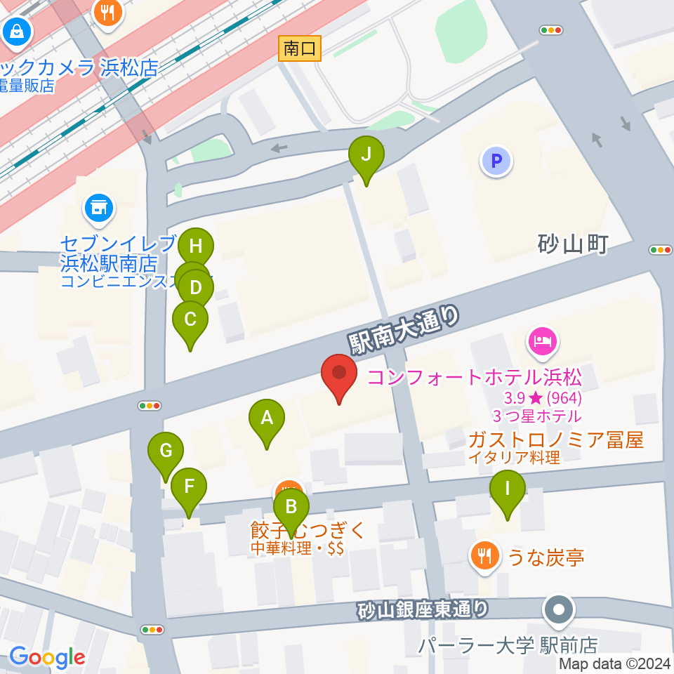 カワイ浜松周辺のファミレス・ファーストフード一覧地図