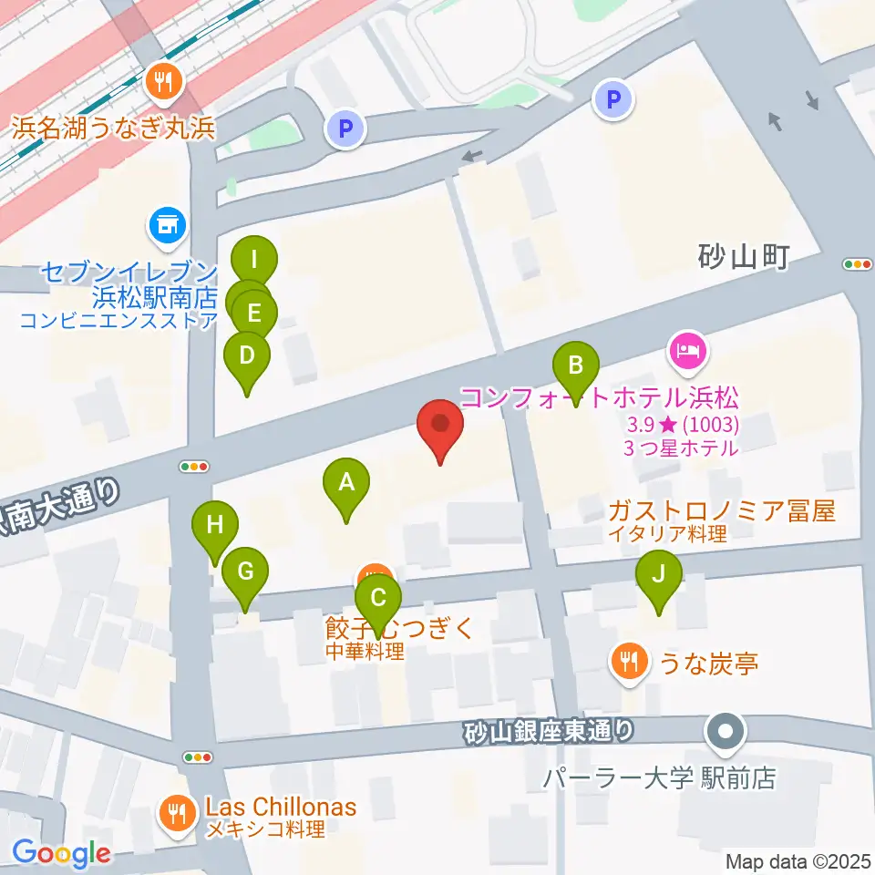 カワイ浜松周辺のファミレス・ファーストフード一覧地図