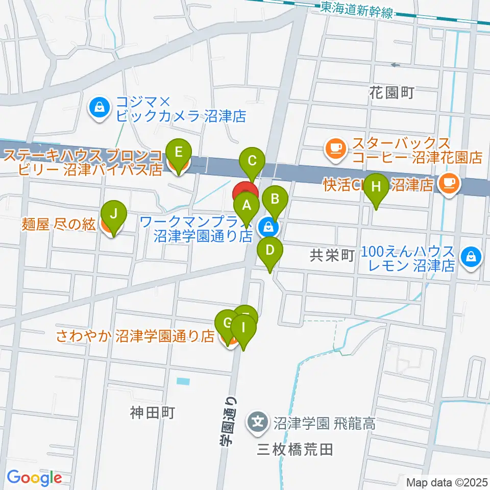 カワイ沼津ショップ周辺のファミレス・ファーストフード一覧地図